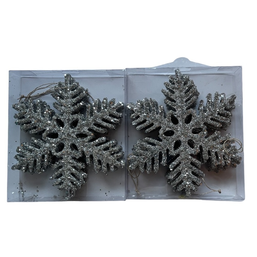 Silver Glitter Decorative Hanging Snowflakes (set of 8) | Holiday Winter Decor